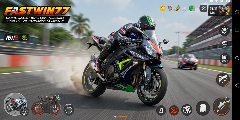 Tampilan seru gameplay balap motor di FASTWIN77.