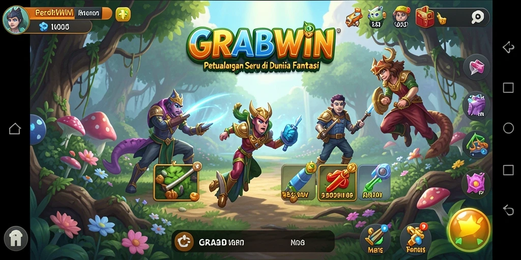 Tampilan gameplay GRABWIN yang menakjubkan saat menjelajahi dunia fantasi.