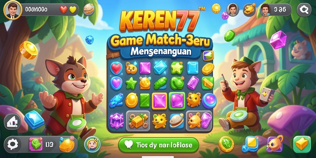 Tampilan menarik dari gameplay KEREN77 dalam genre Match-3.