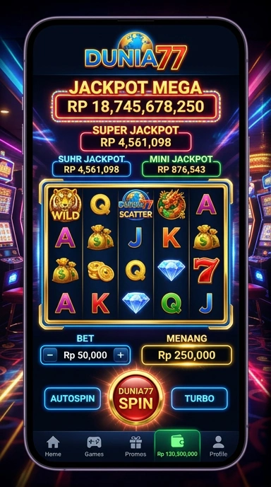 Tampilan utama aplikasi dunia77 yang user-friendly.